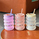 Ljojo 520ml Glass Tumbler with Silicone Lid and Straw for Beverages