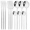 Ljojo 12-Piece Black Gold Stainless Steel Cutlery Set for Parties and Kitchens