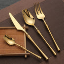 Ljojo 24-Piece Gold Stainless Steel Cutlery Set Flatware Knife Fork Spoon Mirror Matte