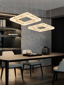 Alabaster Square Marble Chandelier Lighting Pendant by Ljojo Spanish Natural Marble Dining Room