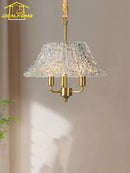 French Medieval Water Pattern Glass Copper Pendant Light LED E14 American Retro Hanging Lamp