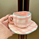 Ljojo 10oz Korean Style Ceramic Coffee Mug with Saucer Hand Painted Tea Cup Set