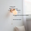 Ljojo LED Wall Light Fixture Wood Canopy White Glass Nordic Modern Plug In Sconce