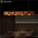 Ljojo Industrial Minimalist LED Pendant Lights Solid Wood Column Chandelier for Living Room