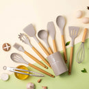 Ljojo 12-Piece Silicone Kitchen Utensil Set with PP Handle and Storage Bucket