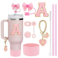 Ljojo 10-Piece Cup Accessories Set with Straws, Brush, Flower Charm, & Spill-Proof Stopper