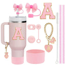 Ljojo 10-Piece Cup Accessories Set with Straws, Brush, Flower Charm, & Spill-Proof Stopper