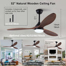 Ljojo 52" Wood 3-Blade Ceiling Fan Light Remote Control for Bedroom Living Room