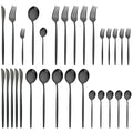 Ljojo 30-Piece Stainless Steel Dinnerware Set - Black Knife Fork Spoon Western Cutlery