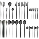 Ljojo 30-Piece Stainless Steel Dinnerware Set - Black Knife Fork Spoon Western Cutlery