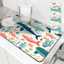 Ljojo Marine Whales Desk Drain Pad, Heat Resistant Non-slip Kitchen Drying Mat