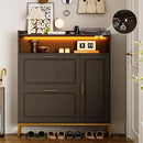 Ljojo™ Shoe Storage: 2 Flip Drawers, Side Cabinet, LED Light, Charging Station