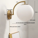 Ljojo LED Wall Light Pull Chain Switch Modern Style Glass Iron Bedroom Lamp