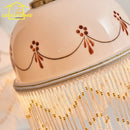 French Retro Medieval Cream Wind Chandelier Lighting LED E27 Iron Art Fringe Ceramics Pendant Lights for Living/Dining Room