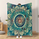 Ljojo Mandala Fleece Blanket in Vibrant Blue, Green & Yellow - Soft Cozy Polyester Throw