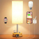Ljojo LED Fabric Desk Lamp: USB C+A Ports, Rechargeable, Stepless Dimmable