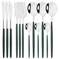 Ljojo 12-Piece Black Gold Stainless Steel Cutlery Set for Parties and Kitchens