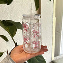 Cute Bow Plastic Cup with Lid & Straw, Ljojo Tumbler Jar - Party Gift for Coffee, Juice, Water