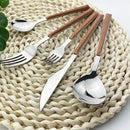 Ljojo 16-Piece Stainless Steel Cutlery Set with Imitation Wooden Handles
