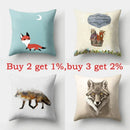 Fox and Bird Polyester Pillowcase by Ljojo: Cartoon Landscape Cushion Cover for Sofa
