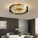 Ljojo European Round Smoke Grey Crystal Ceiling Light Remote Dimmable Pendant for Dining Living Bedroom