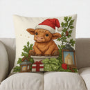 Festive Highland Cow Christmas Pillow Cover for Sofa, Bedroom, Car - Ljojo