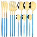 Ljojo 12-Piece Black Gold Stainless Steel Cutlery Set for Parties and Kitchens