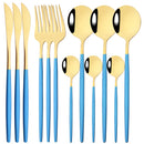 Ljojo 12-Piece Black Gold Stainless Steel Cutlery Set for Parties and Kitchens