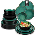 Ljojo 24 Piece Green Dinnerware Sets Reactive Glaze Dishes Set, 8 Place Settings