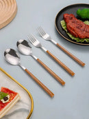 Ljojo 12-Piece Stainless Steel Cutlery Set with Imitation Wood Handle