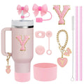 Ljojo 10-Piece Cup Accessories Set with Straws, Brush, Flower Charm, & Spill-Proof Stopper