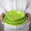Ljojo Lime Green Polka Dot Ceramic Dinnerware Set for 4