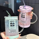 Ljojo 1000ml Glass Cup Lid Straw Handle Large Kawaii Tumbler Juice Drinking Bottle