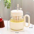 Kawaii Glass Cup with Lid and Straw by Ljojo: Large Aesthetic Drink Bottle