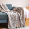 Ljojo Luxury Caramel Knitted Throw Blanket with Wave Tassels