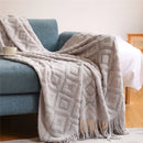Ljojo Luxury Caramel Knitted Throw Blanket with Wave Tassels