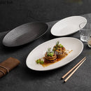Ljojo Matte Striped Oval Ceramic Fish Plate for Molecular Cuisine Tableware