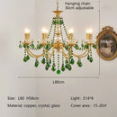 French Retro Copper Green Crystal Chandelier for Living Room Dining Bedroom Study by Ljojo
