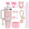 Ljojo 10-Piece Cup Accessories Set with Straws, Brush, Flower Charm, & Spill-Proof Stopper