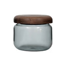 Ljojo 300ml Grey Glass Storage Jar with Acacia Walnut Lid for Dry Food and Snacks