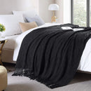 Cozy Knit Throw Blanket with Tassel, Black Lightweight Decorative Blanket for Couch and Bed by Ljojo