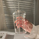 Ljojo 450ML Clear Glass Iced Coffee Cup with Lid and Straw, Stylish Transparent Drinkware