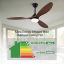 Ljojo 52" Wood 3-Blade Ceiling Fan Light Remote Control for Bedroom Living Room