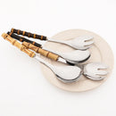 Ljojo 10pcs Bamboo Handle Cutlery Set Stainless Steel Kitchen Tableware
