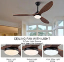 Ljojo 52" Wood 3-Blade Ceiling Fan Light Remote Control for Bedroom Living Room