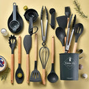 Ljojo 34-Piece Silicone Utensils Set with Wooden Handles
