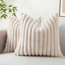 Ljojo 16x16 Faux Fur Striped Pillow Covers 2pcs - Soft Plush Velvet Back