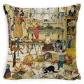 Cute Cat Pattern Linen Cushion Cover by Ljojo for Home Decor