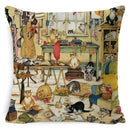 Cute Cat Pattern Linen Cushion Cover by Ljojo for Home Decor