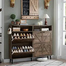 Ljojo™ Farmhouse Shoe Storage Cabinet with Barn Door Design & 4 Flip Drawers